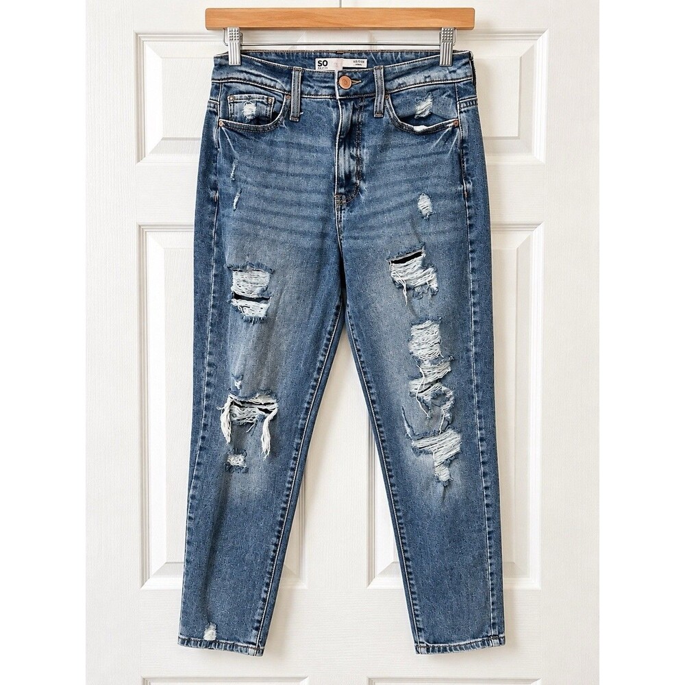 SO High Rise Mom Jeans 5/27 Distressed Ripped Denim Y2K Grunge